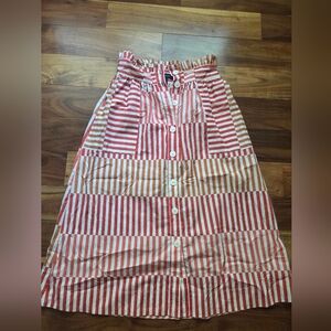 Who What Wear Red, Pink, Orange and White Striped Midi Skirt